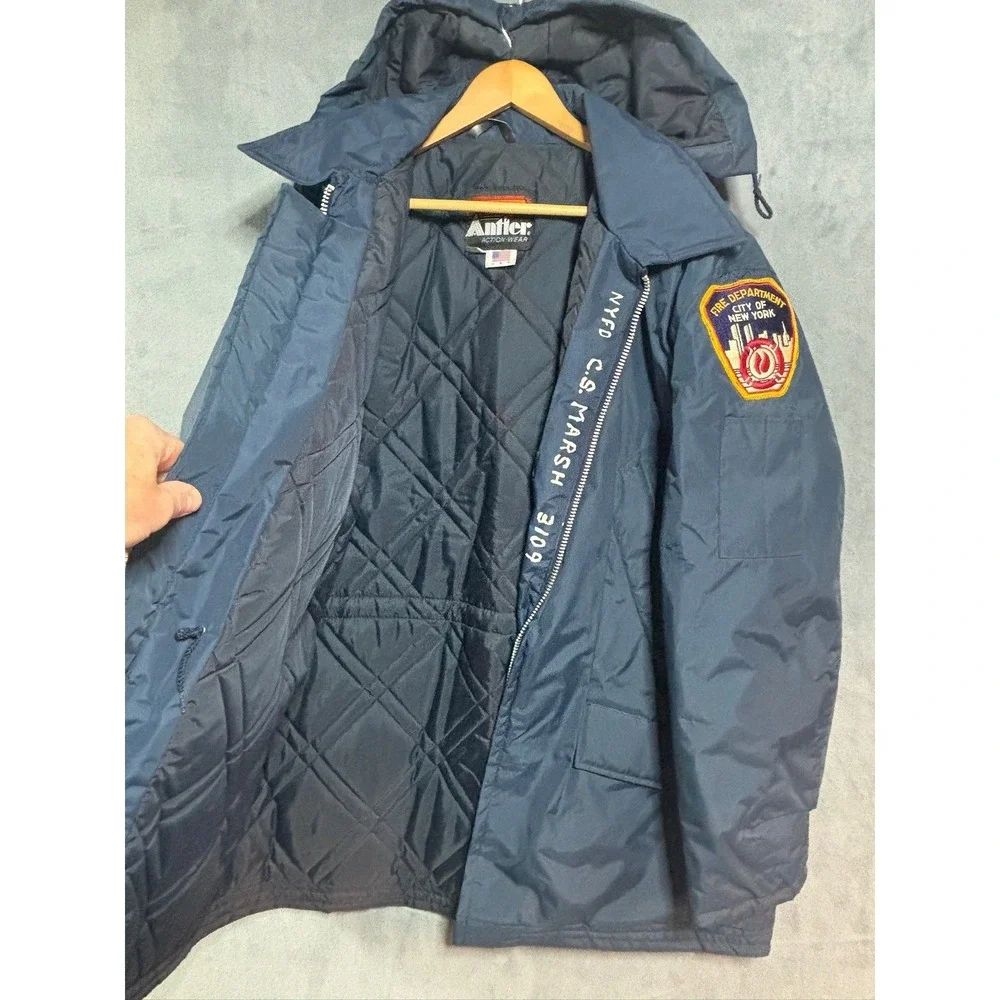 Vintage NYC Fire Department Hooded Winter Jacket 1980's 3/4 Length Size XL